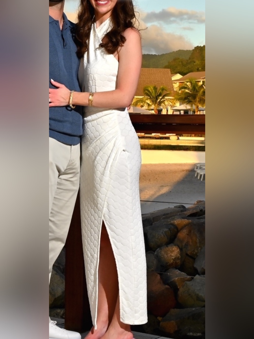 Elliatt White Textured Maxi Dress with Front Slit